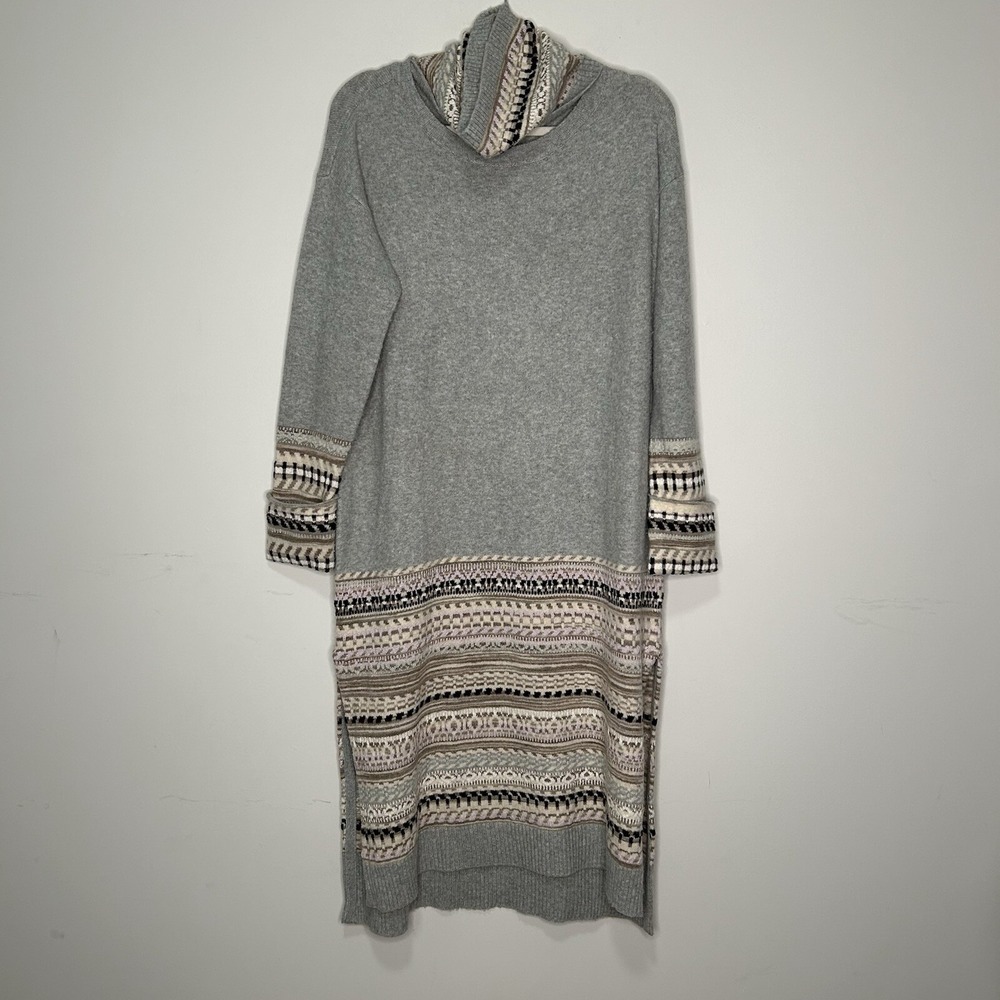 Daily Practice Anthropologie S Gray Fair Isle Sweater Dress Detachable Turtlenk